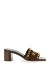 Valentino Garavani Brown Mules With Vlogo On The Front And Stud Embellishments In Leather Woman In Multicolor