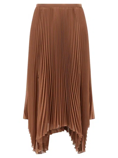 Valentino Silk Pleated Skirt In Brown