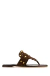 Valentino Garavani Plaster Caster Flip Flops With Gold Accents And Open Toe In Brown