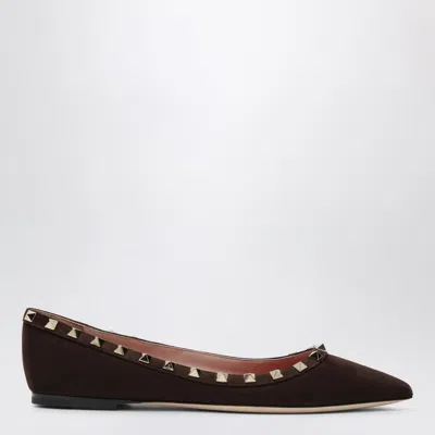 Valentino Garavani Rockstud Ballerinas In Suede In Brown