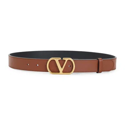 Valentino Garavani Brown Vlogo 30 Leather Belt In Orange