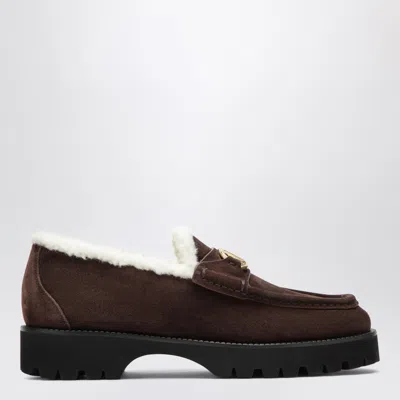 Valentino Garavani Brown Vlogo Loafers In Suede With Shearling