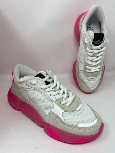 Pre-owned Valentino Garavani Bubbleback Mesh & Suede Chunky Sneakers White Fuchsia Us 8 41