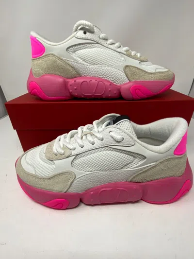Pre-owned Valentino Garavani Bubbleback Mesh & Suede Chunky Sneakers White Fuchsia Us 9 42