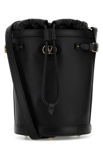 Valentino Garavani Black Leather Antibes Bucket Bag In Pattern