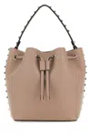 Valentino Antiqued Pink Leather Rockstud Bucket Bag In Pink