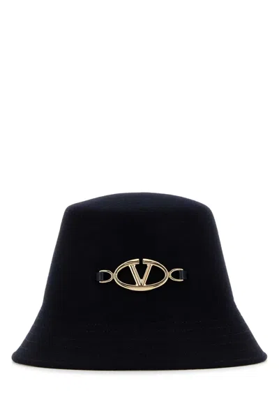 Valentino Garavani Midnight Blue Felt Bucket Hat In Black