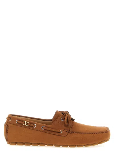 Valentino Garavani Buffalo Leather Lace-up Loafer In Tan