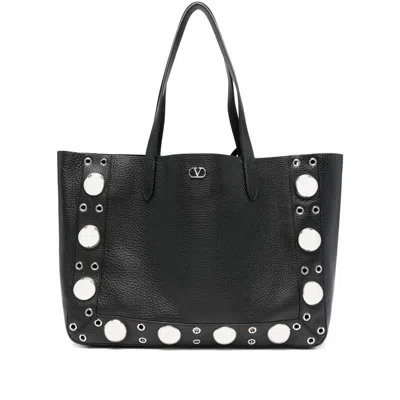 Valentino Garavani Studded Leather Tote Bag In Black