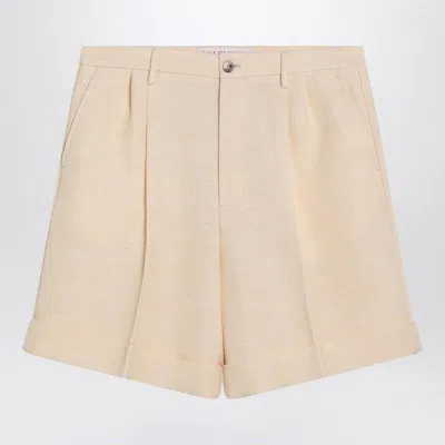 Valentino Garavani Butter-coloured Bermuda Shorts With Turn-ups In Cream