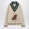 Valentino Butter-coloured Sweater With Le Chien De La Maison Embroidery In Nude