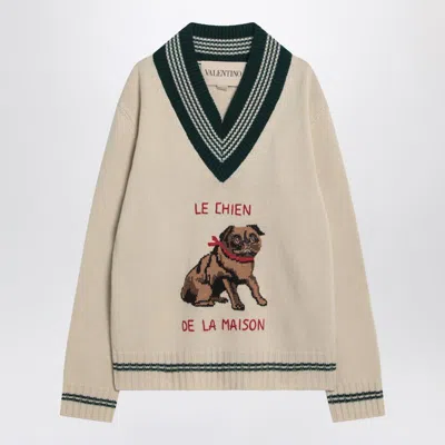 VALENTINO VALENTINO GARAVANI BUTTER-COLOURED SWEATER WITH LE CHIEN DE LA MAISON