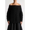 VALENTINO VALENTINO GARAVANI CABLE KNIT OFF THE SHOULDER VIRGIN WOOL SWEATER