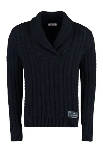 Valentino Garavani Cable Knit Sweater In Blue