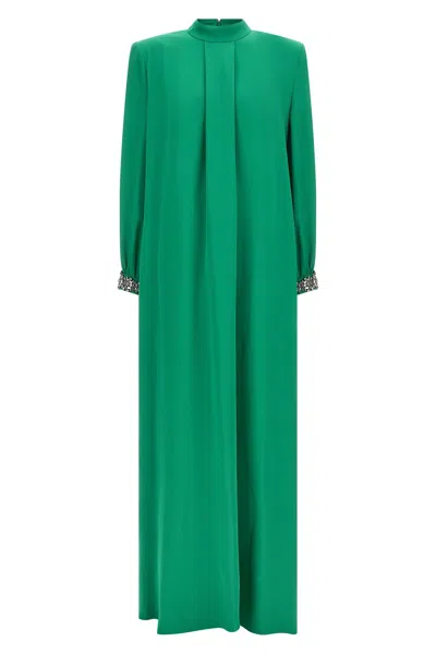 Valentino Couture Cady Dress High Neck Long Sleeves In Green