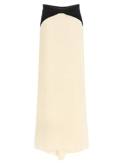 Valentino Couture Cady Skirt Maxi Length Ruched Waistband In Neutral