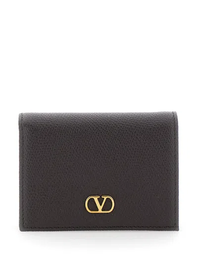 Valentino Garavani Calf Leather Flap Wallet In Brown