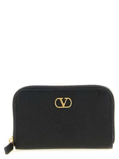 Valentino Garavani Calfskin Leather Card Case In Black