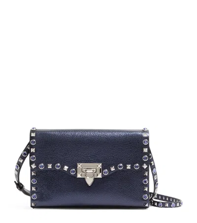 Valentino Garavani Calfskin Rockstud Spike Shoulder Bag In Blue
