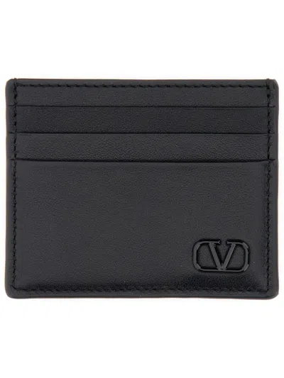 Valentino Garavani Calfskin "vlogo Signature" Card Holder In Black