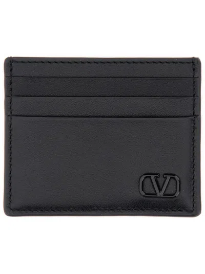 Valentino Garavani Calfskin Vlogo Signature Card Holder In Black