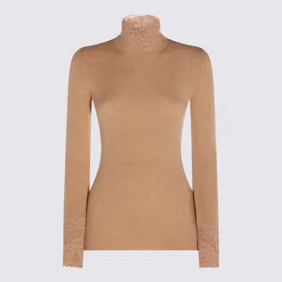 Valentino Garavani Camel Cashmere Knitwear In Brown