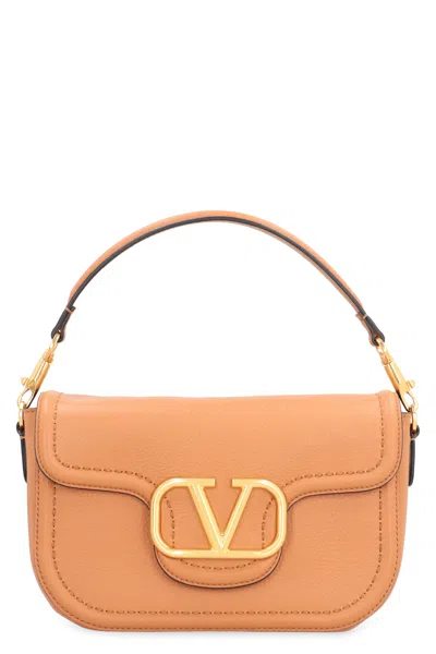 Valentino Garavani Camel Leather Alltime Shoulder Bag In Orange