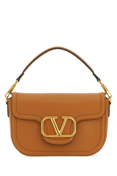 Valentino Garavani Alltime Shoulder Bag In Grainy Calfskin With Cherryfic Embroidered Ribbon Shoulde In Brown