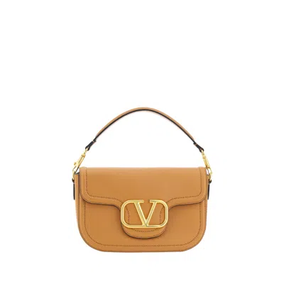Valentino Garavani Camel Leather Alltime Shoulder Bag In Sand