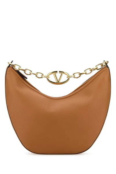 Valentino Garavani Camel Leather Medium Hobo V Logo Moon Handbag In Brown
