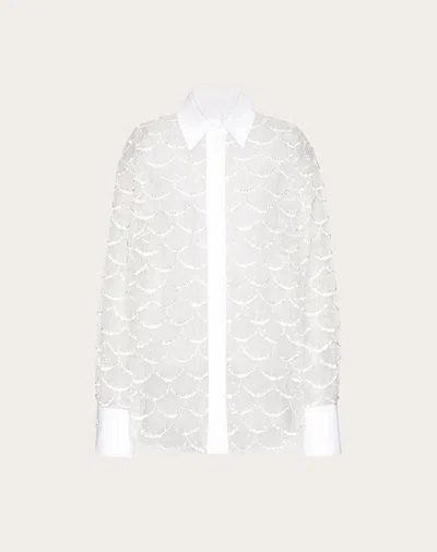 Valentino Tulle Illusione Embroidered Straight Hem Shirt In Multi