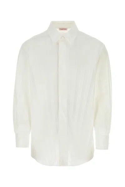 Valentino Cotton Muslin Shirt With Plastron And Lace Details In Natur