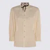 Valentino Embroidered Bow Stand Collar Long Sleeve Top In Neutral