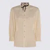 Valentino Embroidered Bow Stand Collar Long Sleeve Top In Neutral