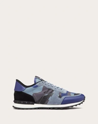 Valentino Garavani Camouflage Rockrunner Trainer In Blue