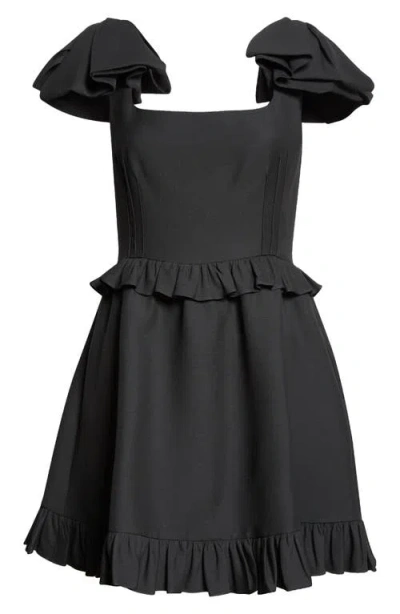 Valentino Garavani Cap Sleeve Ruffle Crepe Couture Minidress In Black