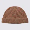 Valentino Multicolor Linen Blend Knitted Vlogo Signature Beanie Hat In Brown