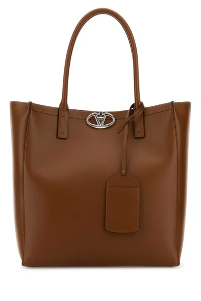Valentino Garavani Caramel Leather Medium Vlogo Locker Shopping Bag