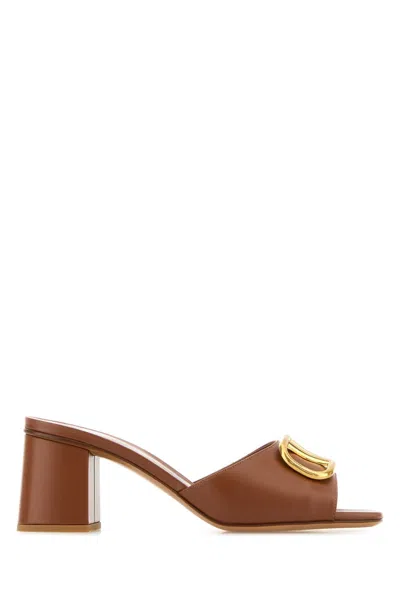 Valentino Garavani Caramel Leather Vlogo Mules