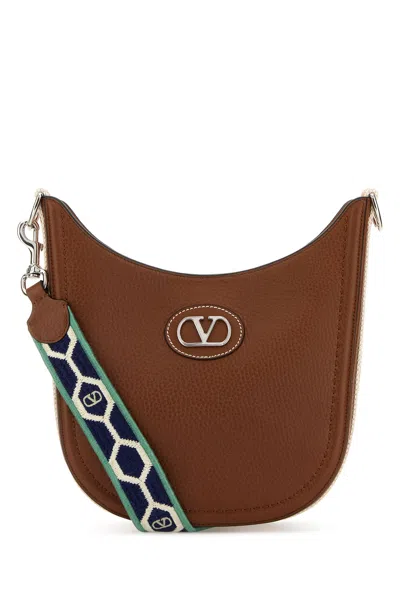 Valentino Garavani Caramel Leather Vlogo Signature Shoulder Bag In Light Brown