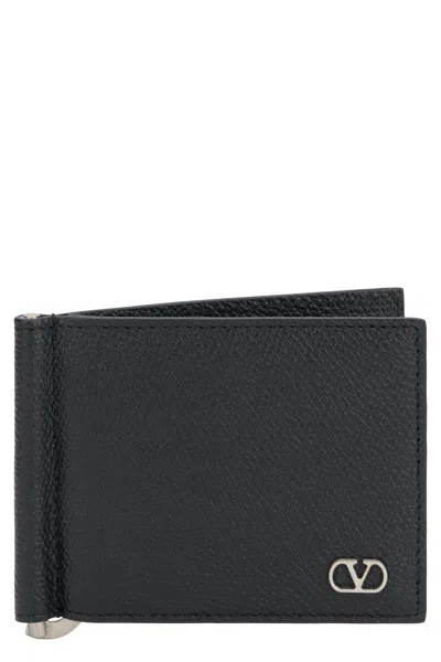 Valentino Garavani Cardholder V-logo In Leather In Black