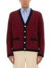 Valentino Garavani Patterned-intarsia Wool Cardigan In Red
