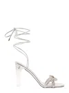 Valentino Garavani 'chain 1967' Silver Sandal With Laces And Trasparent Heel In Metallic Nappa Leath In Multicolor