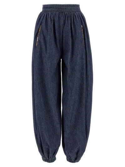 Valentino Garavani Chambray Cotton Denim Joggers In Indigo