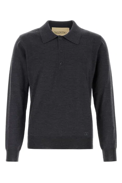 Valentino Garavani Charcoal Wool Polo Shirt In Black