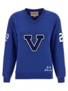 Valentino Blue Sweatshirt With V And Le Chat De La Maison Embroidery