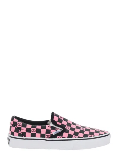 Valentino Garavani Checkered Vlogo Cotton Sneakers In Pink