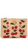 Valentino Garavani Cherry-jacquard Raffia And Leather Pouch
