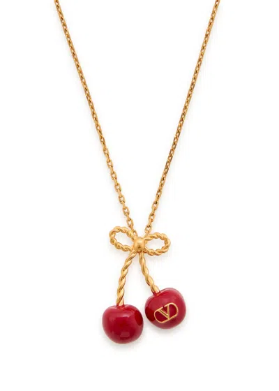 Valentino Garavani Cherry Vlogo Necklace In Red