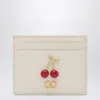 Valentino Cherry Motif Leather Cardholder Textured In Neutral